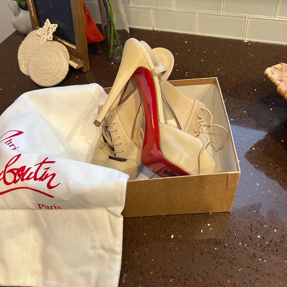 Christian Louboutin Cream and Red Stiletto Heels